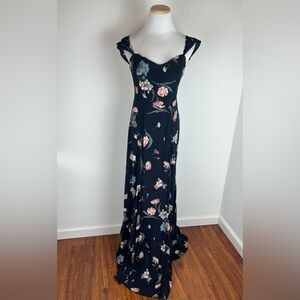 Reformation Floral Print Maxi Dress Black Pink Size S